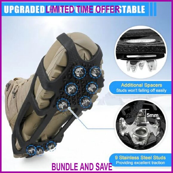 Ice Cleats Snow Grips Traction Spikes Stretchable Rubber Overshoes - Picture 3 of 8